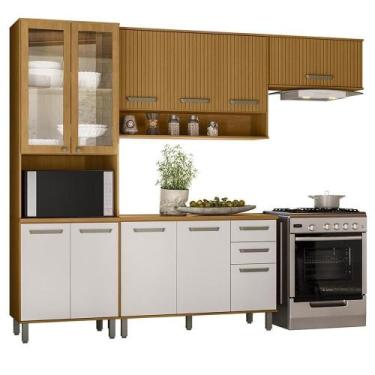 Imagem de Cozinha Modulada Balcão Tampo 270 Cm Cria Freijo Ripado Off White Pln 