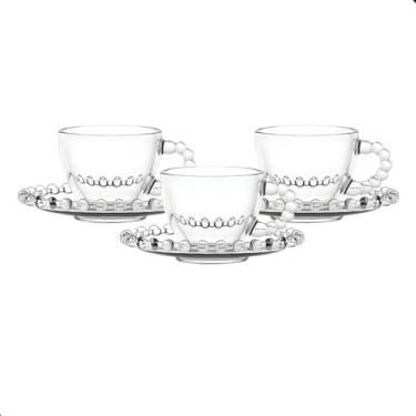 Imagem de Xícara de Vidro Bubbly 100ml com Pires – Design Pérolas | 3 Xícaras e 3 Pires| 6 peças