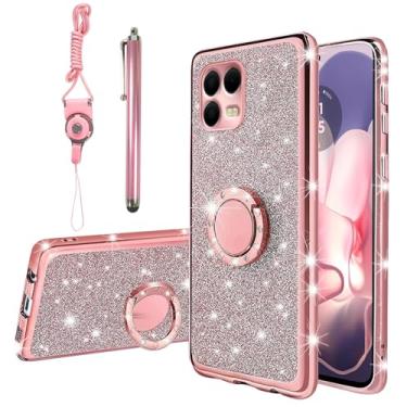 Imagem de KuDiNi Capa protetora para T-Mobile REVVL 8 pro 5G para mulheres e meninas com glitter, cristal, macio, transparente, TPU, luxuosa, com alça de suporte para T-Mobile Revvl 8 pro (rosa brilhante)