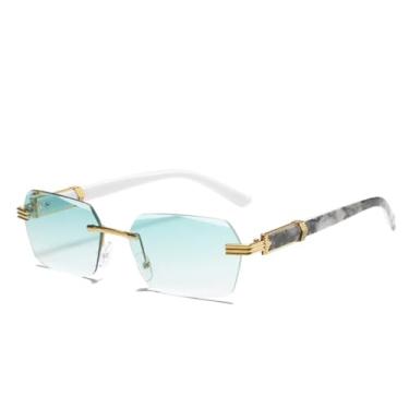 Imagem de HCHES Óculos de Sol Femininos de Luxo Sem Aro, com Lentes Coloridas e Estampas, Estilo Casual Masculino (Verde)