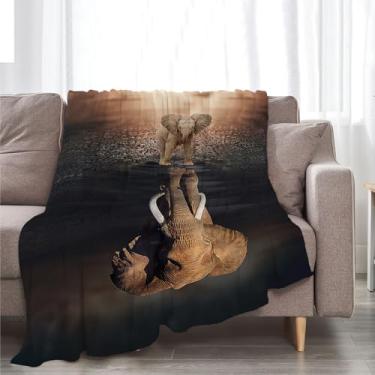 Imagem de Cobertor de elefante selvagem para amantes de elefantes, cobertor supermacio, leve, quente, flanela, animais africanos, presentes para meninas, meninos, mulheres, homens, para sofá-cama 101 x 127 cm