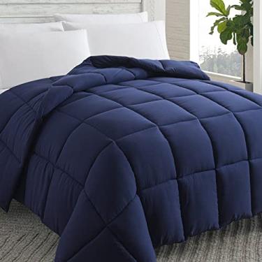 Imagem de Cosybay Edredom alternativo de plumas (azul marinho, Queen) - edredom de cama queen size acolchoado macio para todas as estações - enchimento de edredom com abas de canto - inverno verão quente fofo,