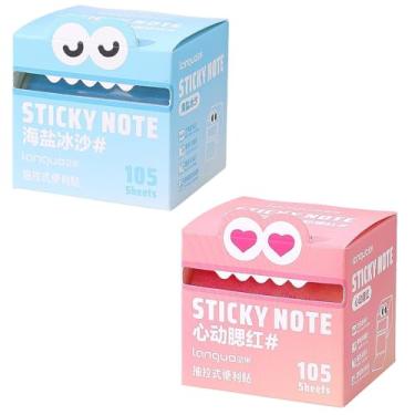 Imagem de Pacote com 2 notas adesivas fofas com estampa de monstro, 210 folhas, notas engraçadas em pastel, blocos de notas autoadesivos reutilizáveis para escritório, escola e casa, pequeno 7,4 cm x 6,9 cm