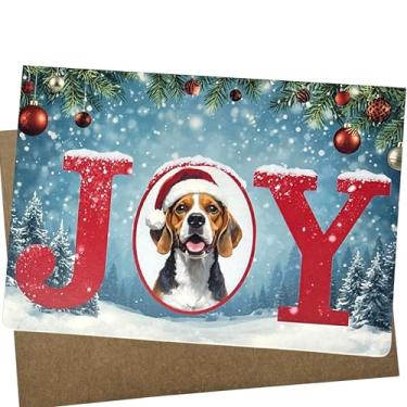 Imagem de Cartão de Natal Beagle, cartolina branca premium, 13 x 18 cm, interior em branco com envelope Kraft, feito nos EUA, cartões de Natal para Beagles - 1377