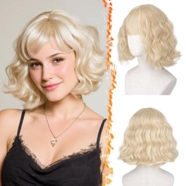 Imagem de Peruca BARSDAR 30cm Loira Ondulada French Bob com Franja