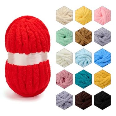 Imagem de ERLYEEN Fio grosso de chenille, super volumoso, macio, fofo, gigante, lavável, poliéster, faça você mesmo, para manta de malha de braço, almofada, sofá, decoração de casa, vermelho, 2 kg