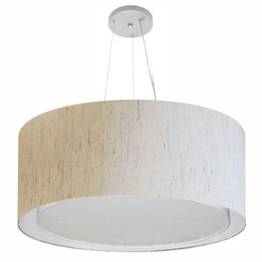 Imagem de Lustre Pendente Cilíndrico Duplo Vivare Md-4301 Cúpula Em Tecido 55x30cm - Bivolt Linho Bege 127/220v