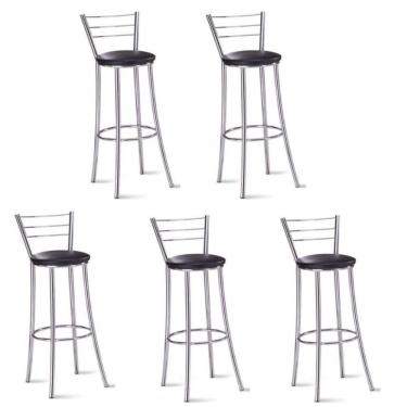 Imagem de Kit 5 Banquetas Para Bancada Cromada Grazi Preto