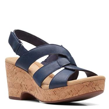 Imagem de Clarks Sandália feminina Giselle Beach Wedge, Couro marinho
