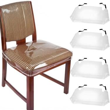 Imagem de 4 protetores de assento de cadeira de jantar de PVC à prova d'água transparentes, ideais para uso diário, serve em tamanhos de cadeira padrão