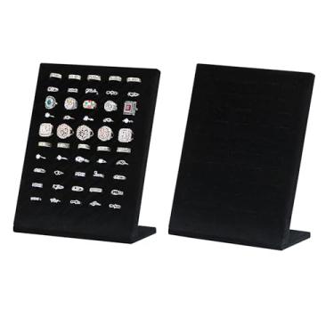 Imagem de NobleKey Suporte de anel com 50 compartimentos, placa de exibição de anel de veludo para venda, anel em forma de L, anel de exibição de brinco, almofada de joias, bandeja de armazenamento para casa ou