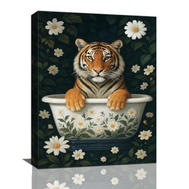 Imagem de Arte de parede de banheiro tigre decoração de banheiro engraçada pintura animal imagem arte arte presentes para mulheres menina banheiro banheiro emoldurado 30,5 x 40,6 cm