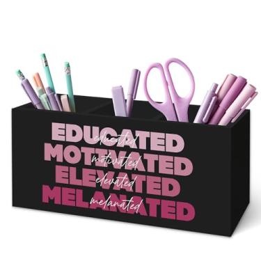 Imagem de TWRVI Suporte de caneta feminino preto inspirador para mesa, presentes afro-americanos, presentes de meninas negras, suporte de lápis de madeira rosa para quarto feminino, quarto, dormitório