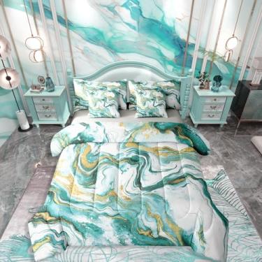 Imagem de Jogo de cama king size marmorizado em uma bolsa, conjunto de cama minimalista em aquarela, estampa abstrata, arte de mármore, decoração moderna e simples, efeito de glitter impresso