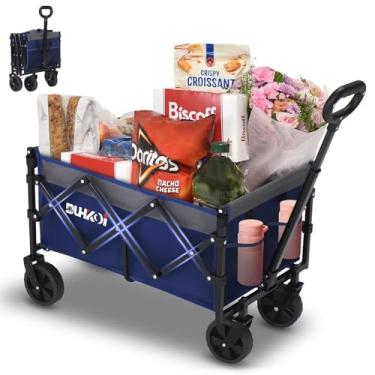 Imagem de DUHKOI Carrinho dobrável com rodas dobrável, carrinho utilitário dobrável leve de 5 kg, carrinhos de compras de 90 L, versátil para esportes de jardim, acampamento, uso ao ar livre (cinza marinho)