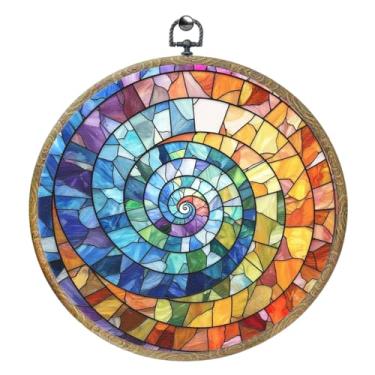 Imagem de Arte de sol espiral geométrica arco-íris colorido boêmio presente emoldurado decoração de parede arte de parede arte de pendurar arte para casa escritório varanda berçário quarto decoração de sala de