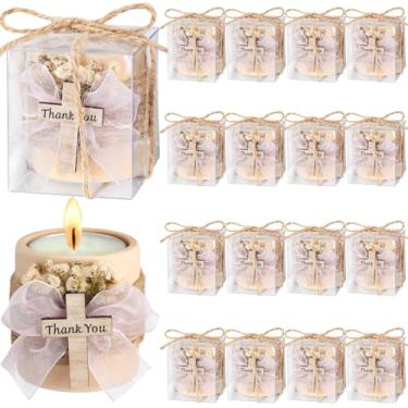 Imagem de MTLEE Pacote com 16 castiçais de madeira, presentes para convidados de Natal, casamento, chá de bebê, batismo, festa de inauguração de casa, vela de agradecimento feita à mão com corda de caixa de