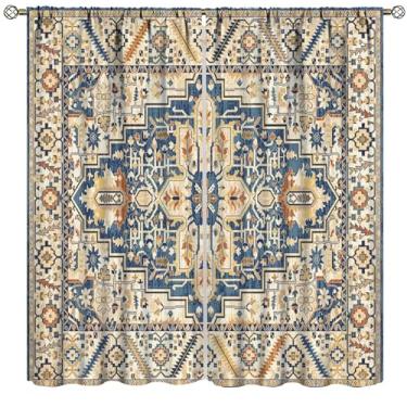 Imagem de Cortinas florais vintage boho, rústico, casa de fazenda, boêmia, estampa de flores azuis, cortinas para quarto, sala de estar, cozinha, janela, tratamento de 2 painéis, conjunto de 2 painéis, tamanho