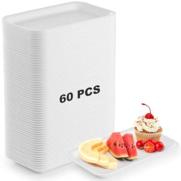 Imagem de Artesanato 60 bandejas de espuma, supermercado branco, descartáveis, retangulares, alimentos artesanais para churrasco, assado, pintura de carne de frutas, bandejas faça-você-mesmo, impressão escolar