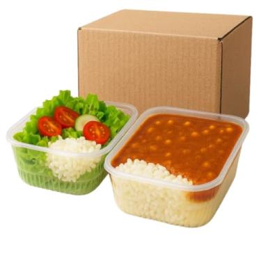 Imagem de POTE 500ML DESCARTAVEL RETANGULAR EMBALAGEM PLASTICO RESISTENTE FREEZER MICROONDAS 50UN