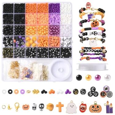 Imagem de MakemadeDIY 2435 peças de kit de fabricação de pulseiras de amizade de Halloween, 1 caixa sortida de contas de Halloween e pingente de esmalte para fazer joias, colares faça você mesmo, brincos