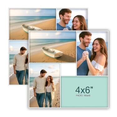 Imagem de Srtvietae Molduras de colagem de 10 x 15 cm, porta-retratos com várias aberturas para 4 peças, fotos de 10 x 15 cm com vidro verdadeiro, tela para pendurar, moldura leve para decoração de parede