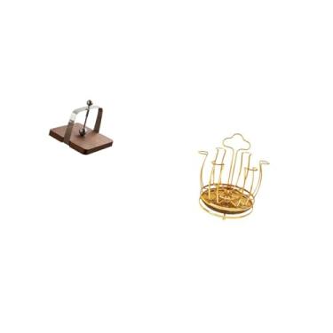 Imagem de Fenteer Organizador de Guardanapos E Copos de Madeira, Dispensador de Lenços Giratório com Suporte de Metal para Cozinha, Escritório, Mesa de Jantar E Sala de