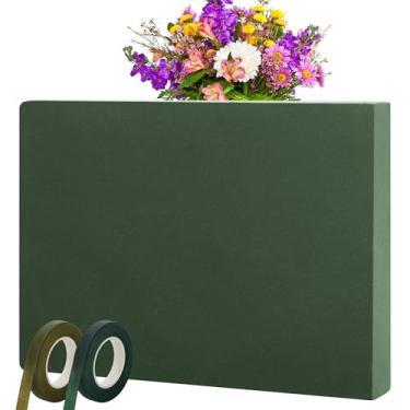 Imagem de Elcoho 1 pacote com base de espuma floral grande 39 cm C x 29 cm L x 6 cm A bloco de espuma floral com 2 fitas florais molhadas e secas tijolos de espuma floral para casa centro de mesa flores frescas