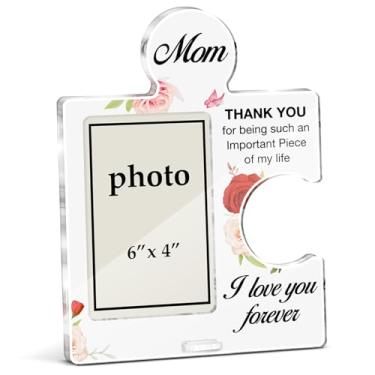 Imagem de XFFJGVR Porta-retrato para mãe, presente de aniversário da filha, filho, Dia das Mães, presente de Natal para mãe, quebra-cabeça, acrílico, moldura para exibição de mesa, foto vertical de 15 x 10 cm