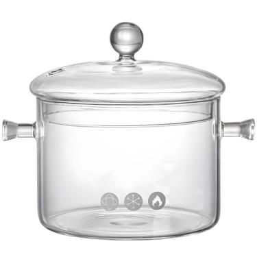 Imagem de LUMINFLY Panela de vidro borossilicato, panela de cozimento resistente ao calor de 1,9 L com tampa, fogão e forno seguro