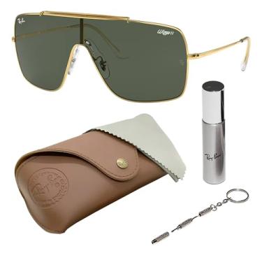 Imagem de Ray-Ban RB3697 WINGS II Óculos de sol quadrados para homens e mulheres com kit oficial RAYBAN Eyewear, Armação dourada polida Arista | Lente verde escura, 1 mm
