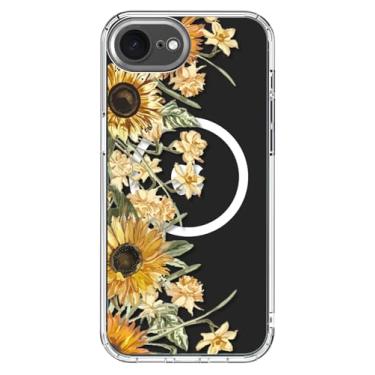 Imagem de ICEDIO Capa para iPhone 16e com protetor de tela - compatível com carregamento sem fio, proteção aprimorada para câmera, capa transparente com design floral moderno para mulheres - girassóis amarelo