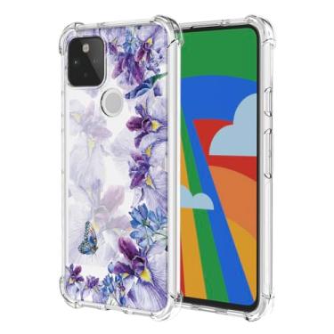 Imagem de WEIOUHR Capa para Pixel 5 Google 5 transparente macio TPU íris design de impressão, resistente a choques e arranhões, capa protetora leve, para Google Pixel 5 (Iris Purple)