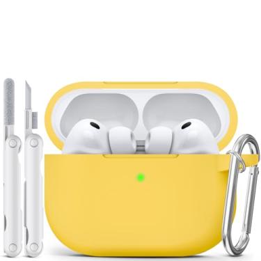 Imagem de MCTOPZO Capa para AirPods Pro 3 2025 vem com kit de limpeza, capa protetora de silicone macio para Apple AirPods Pro 3ª geração com chaveiro, capa para AirPod Pro 3 para mulheres e homens - amarela