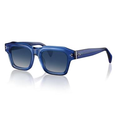 Imagem de gesruny Óculos de sol masculinos esculturais de acetato de topo plano – Armação quadrada arrojada com dobradiças de mola e proteção UV400, Armação azul trans C2/lente azul gradiente, Normal