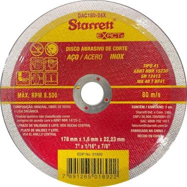 Imagem de Disco De Corte 180x1.6x22mm Aço Starrett Dac180-24x