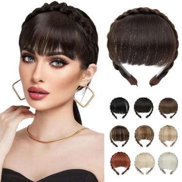 Imagem de Faixa de cabelo sintética trançada com franja de cabelo natural instantâneo para uso diário feminino morena/loiro acinzentado