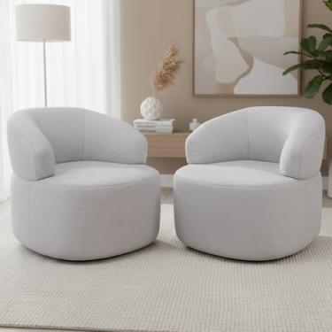 Imagem de Kit 02 Poltronas Giratória Orgânica Para Sala de Estar Living Helena L02 Linho Cinza - Lyam Decor