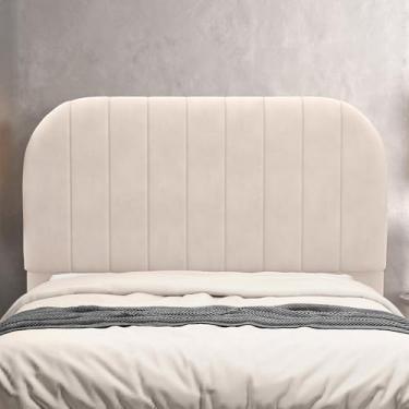 Imagem de Cabeceira Cama Box Queen Estofada Orgânica 160cm Alice W01 Suede Bege - Lyam Decor