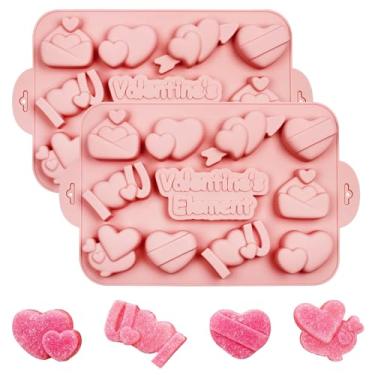 Imagem de Fchil Moldes de coração de silicone para Dia dos Namorados, bandeja para fazer doces de chocolate com várias formas de coração, moldes para assar e artesanato, conjunto de 2