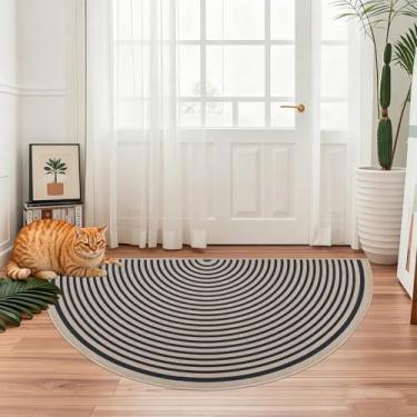 Imagem de Lacomfy Easy Jute Tapete arco-íris 6 x 1,5 m, capacho meio círculo, tapete neutro de juta falsa para casa de fazenda, quarto, varanda, antiderrapante, meio redondo, tapete para sala de estar, pátio