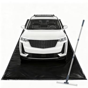 Imagem de UEAKPIC Tapete de garagem 2,5 m x 50,8 m, tapete de contenção de PVC 1300D resistente com rodo de chão, proteção à prova d'água contra neve, chuva e lama para carros, preto