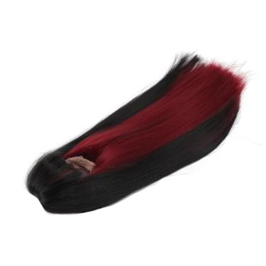 Imagem de Peruca de Substituição de Boneca, Perucas Retas de Boneca de Cor Dupla Resistente Ao Calor, Simulação Elegante Com Franja para Boneca de Juntas Esféricas 1/4 (Vinho Preto Tinto)