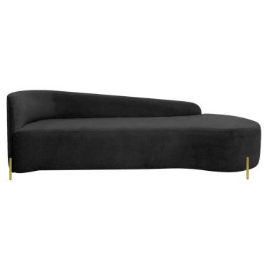 Imagem de Divã Recamier Orgânico França 220cm Lado Dir Pés Metal Dourado Linho Cor Preto