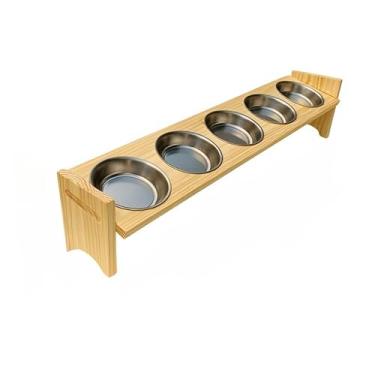 Imagem de Comedouro para Gatos Quíntuplo 5 potes Pequeno - Madeira Maciça(Malte,Reto)