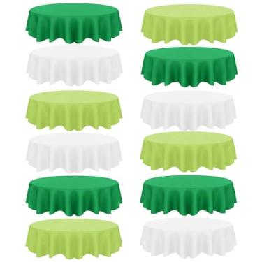 Imagem de 12 peças de toalhas de mesa de plástico para o Dia de São Patrício, toalha de mesa descartável, redonda, branca, verde, 213 cm, à prova d'água, para decoração de festa de aniversário de São Patrício