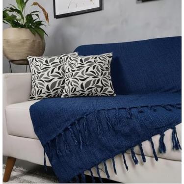 Imagem de Genérico, Kit Manta Para Sofá Azul + 2 Capas De Almofada Com Zíper Cor:01