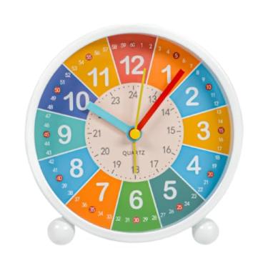 Imagem de IEUDNS Despertador infantil a pilha, relógio de mesa pequeno e simples com mostrador colorido, para ensinar as crianças a ver as horas, ideal para decoração