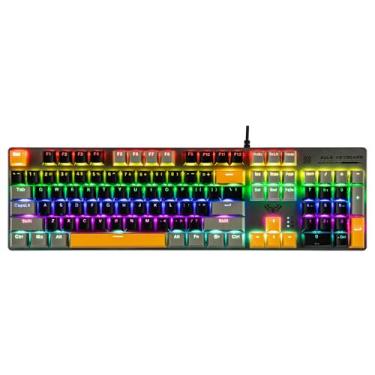 Imagem de MechLands Aula S500 Wired Gaming Keyboard, 100% Full Size Mechanical Keyboard with Number Pad, 104 Keys, NKRO, RGB Backlits, Shine Through Keycaps, Ergonomic for PC E-Sports (Black&Grey, Blue Switch)