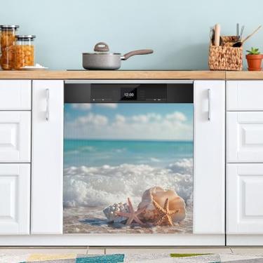 Imagem de SEHANY Capa magnética de máquina de lavar louça, estrela do mar, mar, praia, adesivos magnéticos decorativos antiarranhões para painel de geladeira e lava-louças, decoração personalizada de cozinha